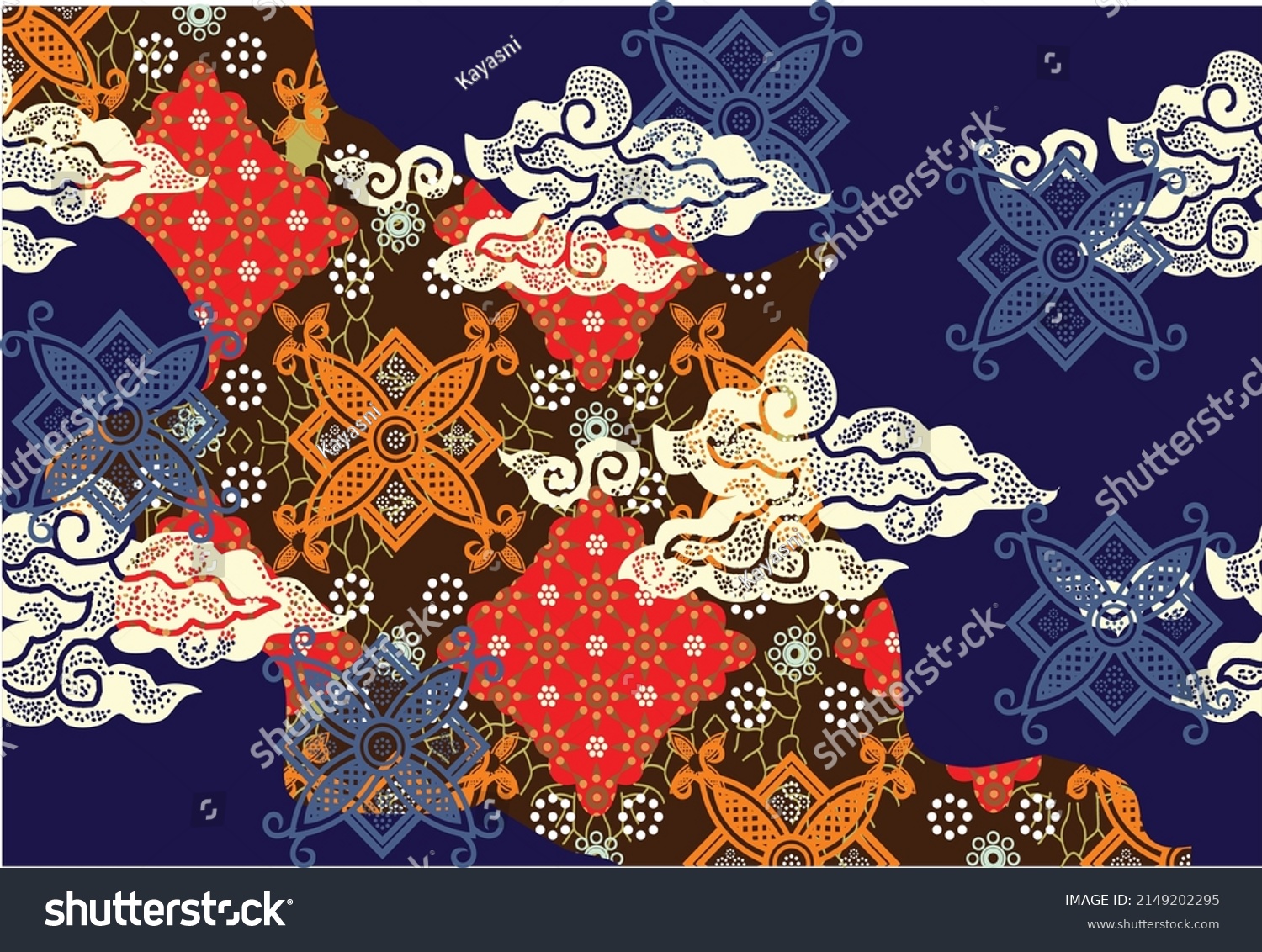 Motif Mega Mendung, batik motif typical of West Java Indonesia, curved line pattern with cloud objects, with developments and various artistic colors #2149202295