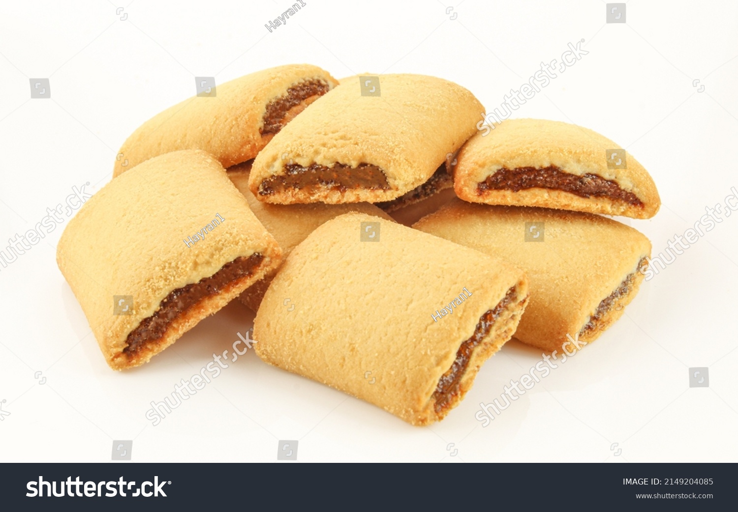 Pile of jam filled strudel biscuits isolated on white background #2149204085