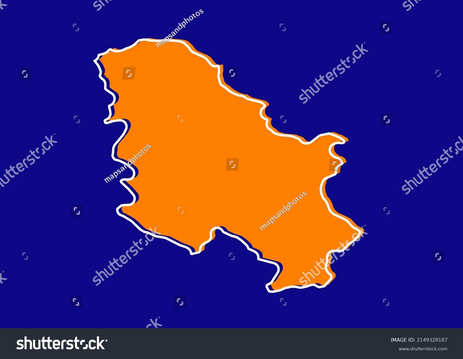 Outline map of Serbia, stylized concept map of Serbia. Orange map on blue background. #2149328187