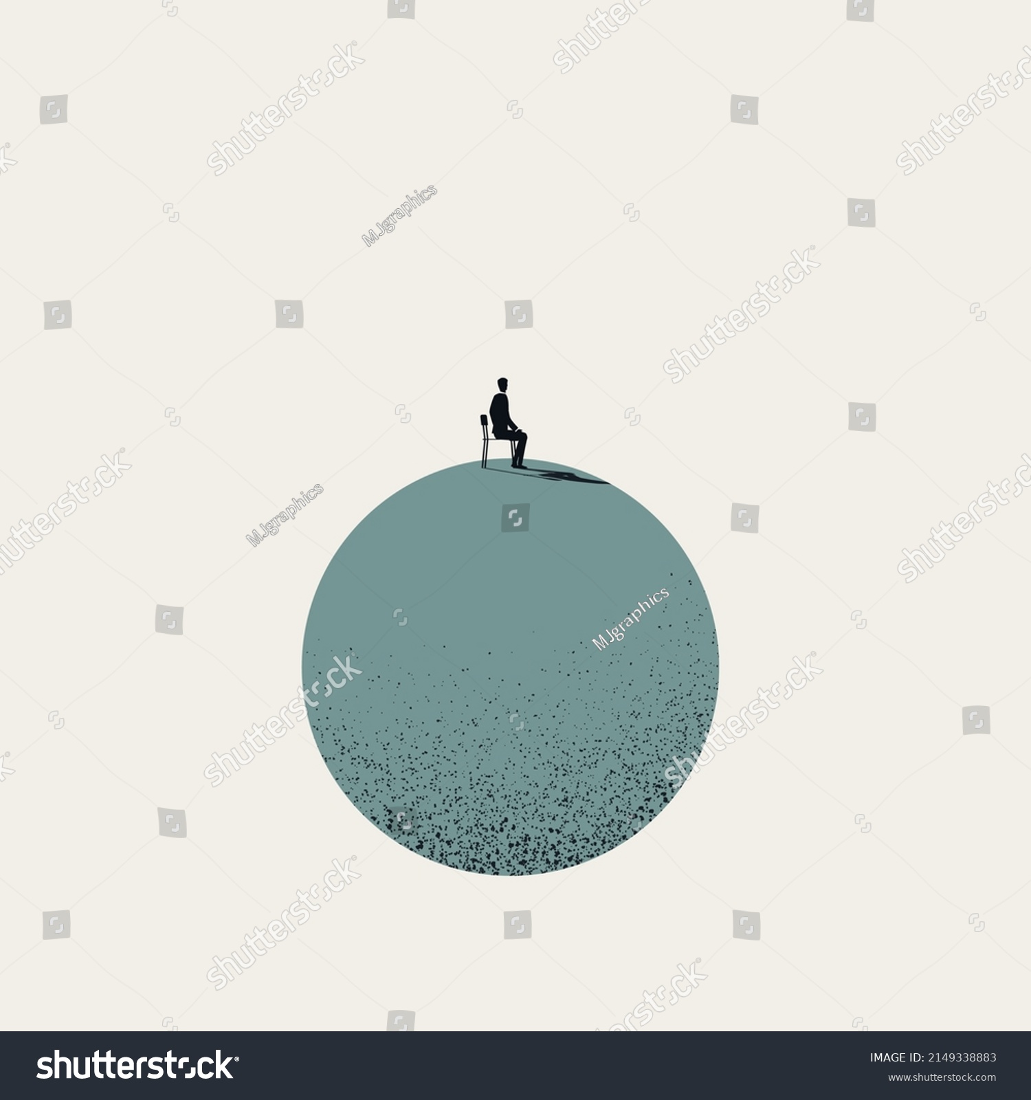 Business or personal contemplation vector concept. Symbol of thinking, having vision. Man sitting on chair. Minimal design eps10 illustration #2149338883
