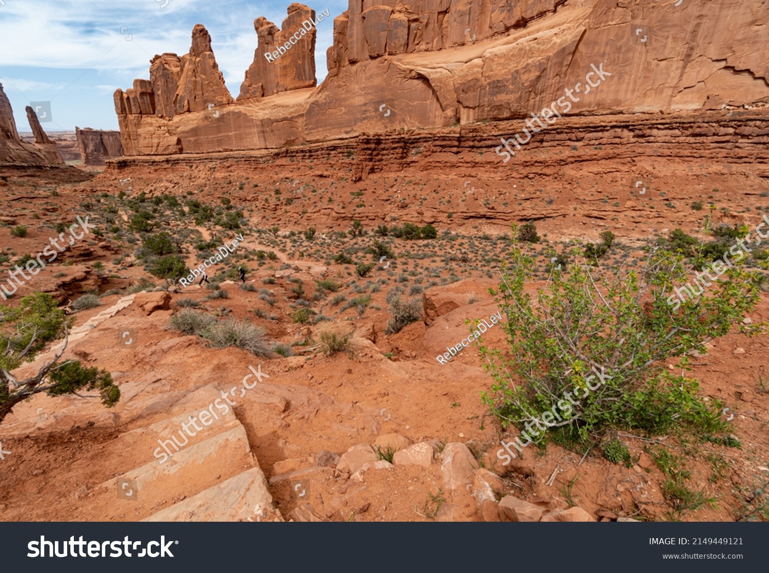 Arches National Park at Midday - Arches has many arches including the famous Delicate Arch, the Window Arch, the Double Arch and other features such as Tower of Babel, Turret Arch, and the Courthouse  #2149449121