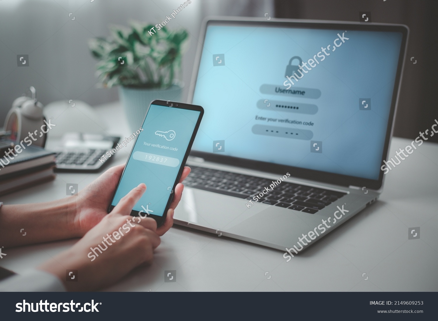 Woman hand enter a one time password for the validation process, Mobile OTP secure Verification Method, 2-Step authentication web page. #2149609253