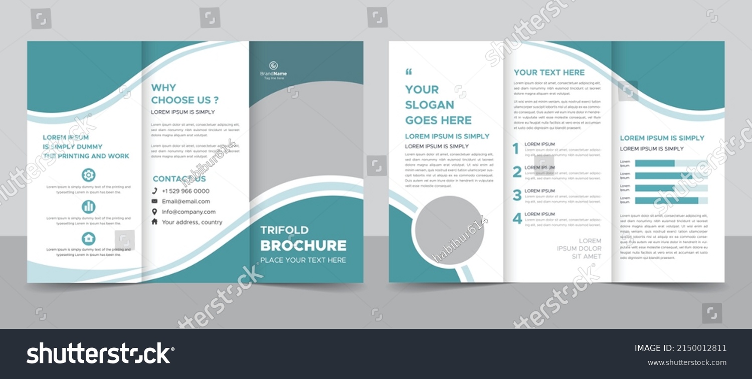 Business Brochure Template in Trifold Layout. Corporate Design Leaflet with Replaceable Image Shape. #2150012811