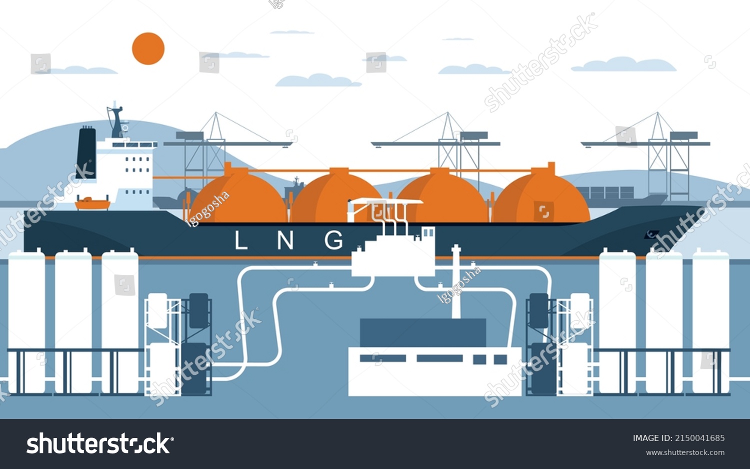 A gas carrier ship is unloading in a terminal - Royalty Free Stock ...