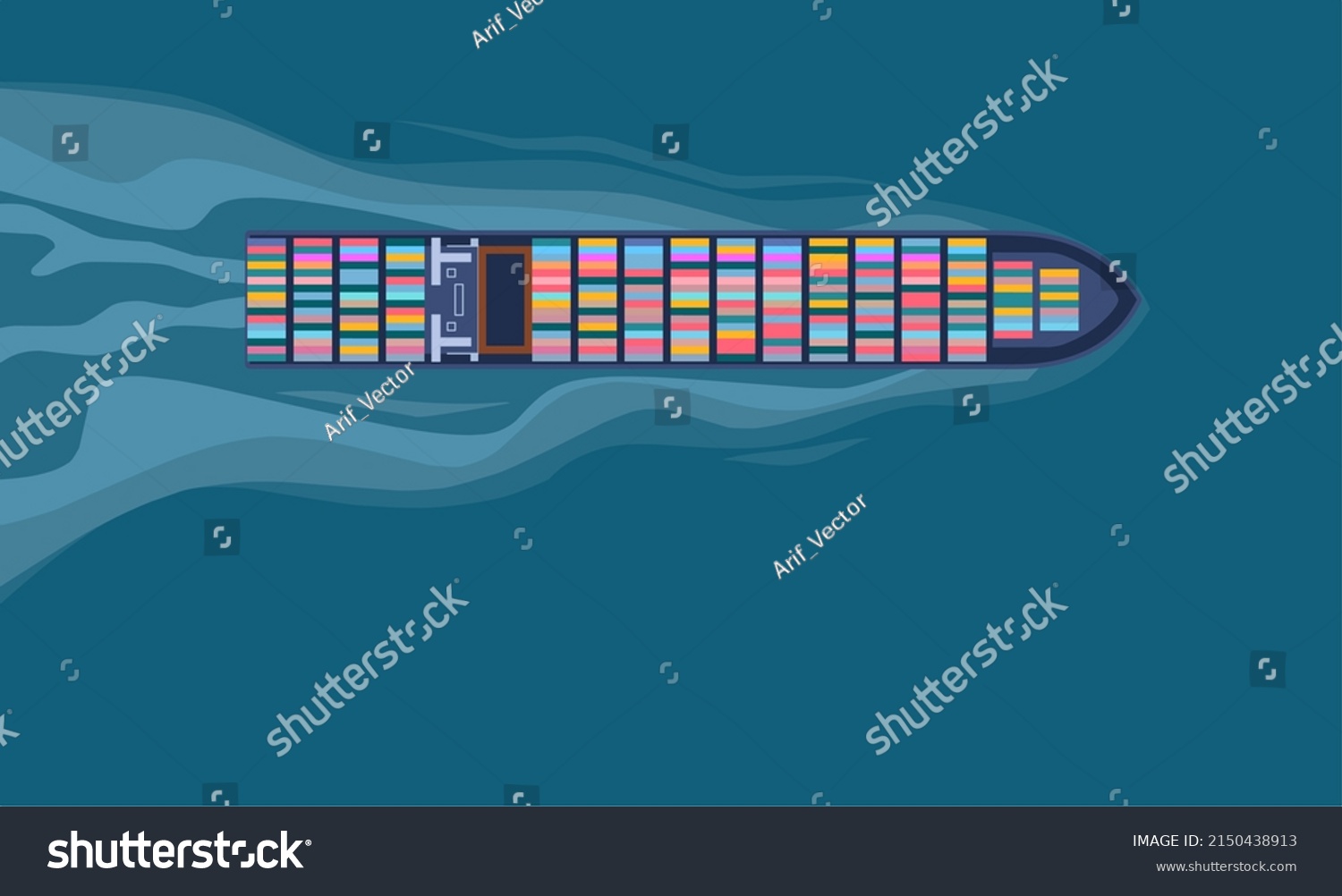 Big container ship at sea. Aerial view. cargo to the port. as a banner for world maritime day. vector illustration. #2150438913