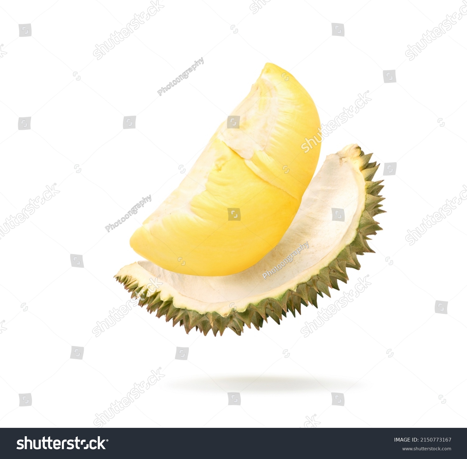 Durian pulp levitate isolated on white background.  #2150773167