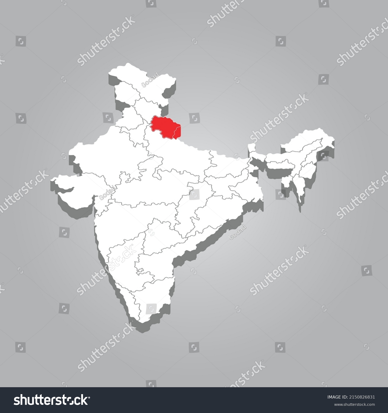 3D Map of India and the Location of the State of - Royalty Free Stock ...