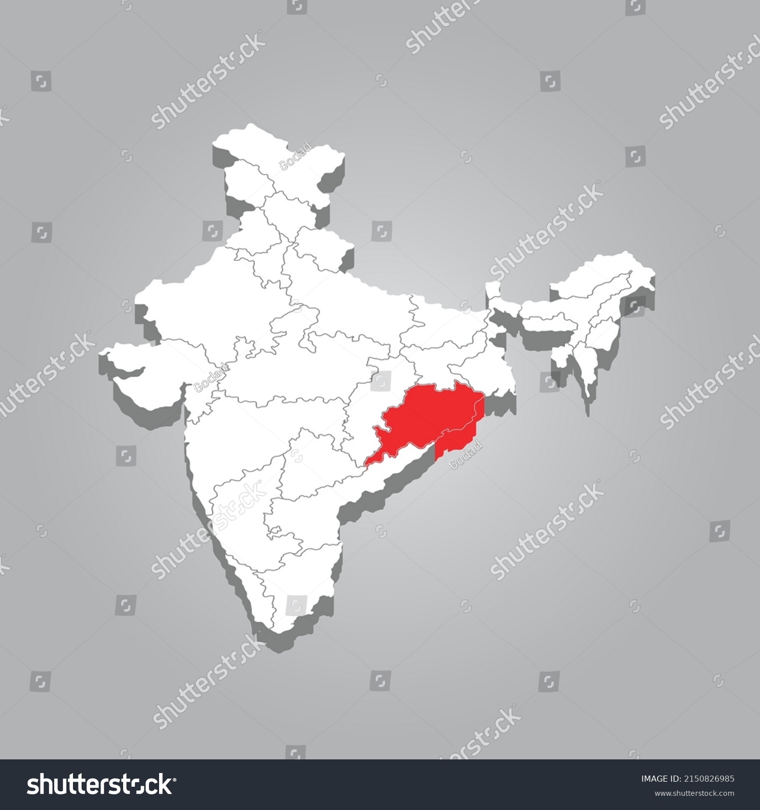 3D Map of India and the Location of the State of - Royalty Free Stock ...