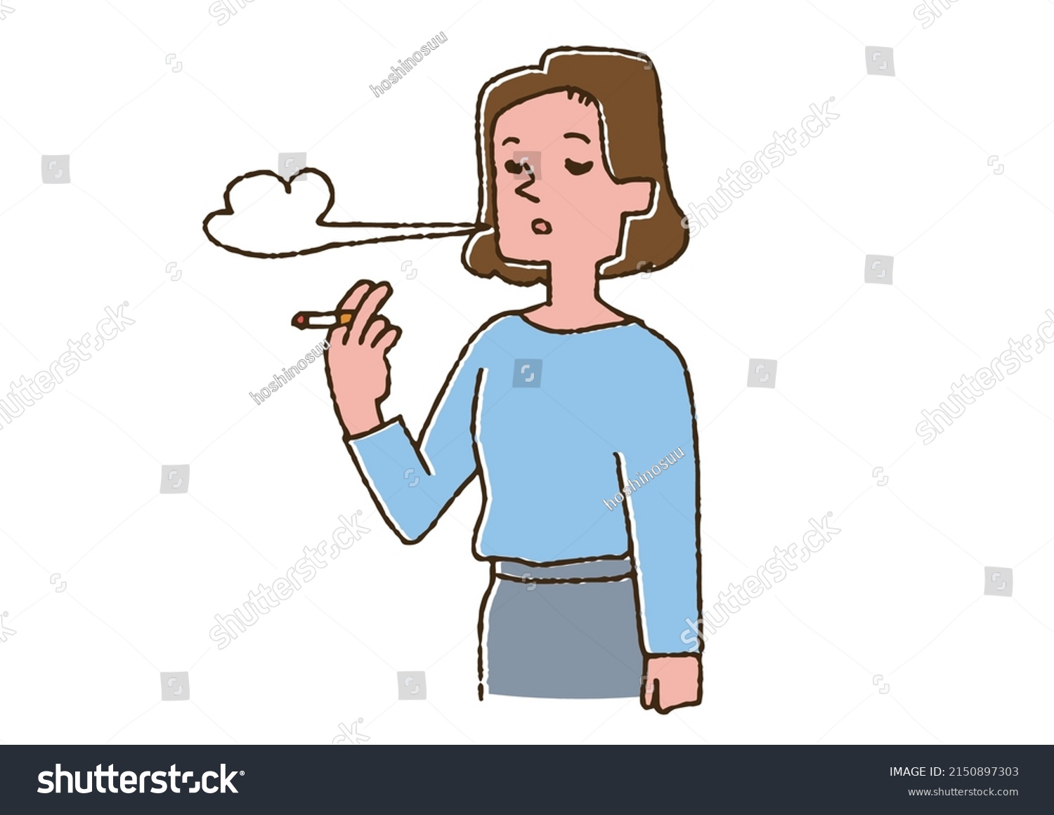 A woman smoking a cigarette, a comical - Royalty Free Stock Vector ...