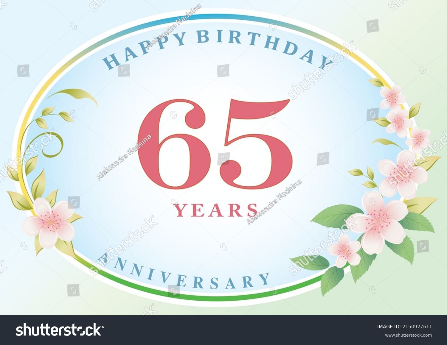 Anniversary 65 years, birthday card with floral - Royalty Free Stock ...