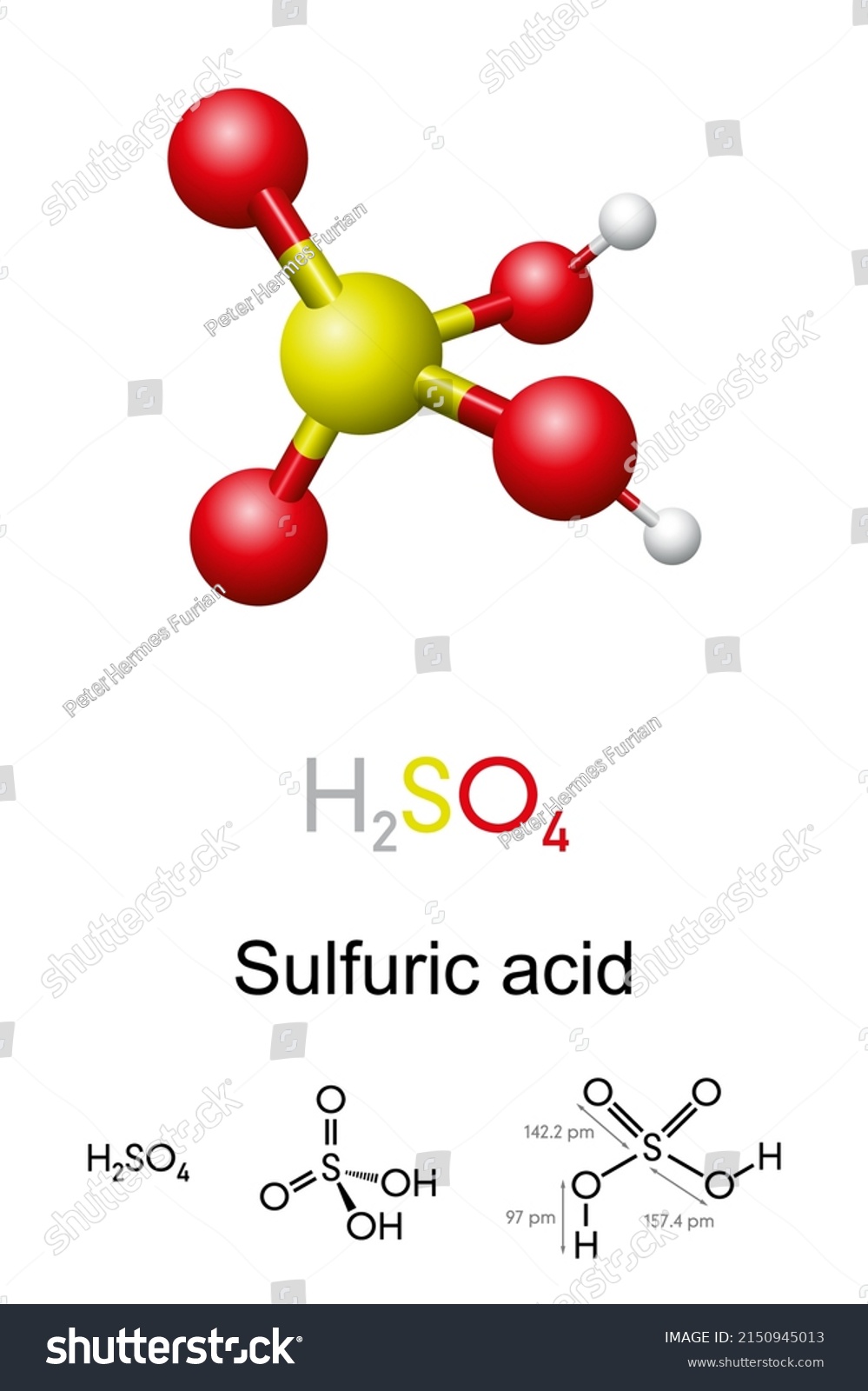 Sulfuric acid, H2SO4, ball-and-stick model, - Royalty Free Stock Vector ...