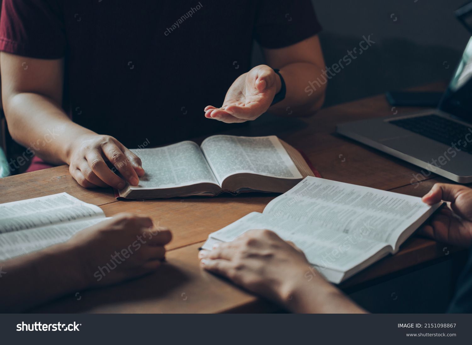 Christian Bible Study Concepts. Christian friend's groups read and study the bible together in a home with window light. followers are studying the word of God in churches. #2151098867