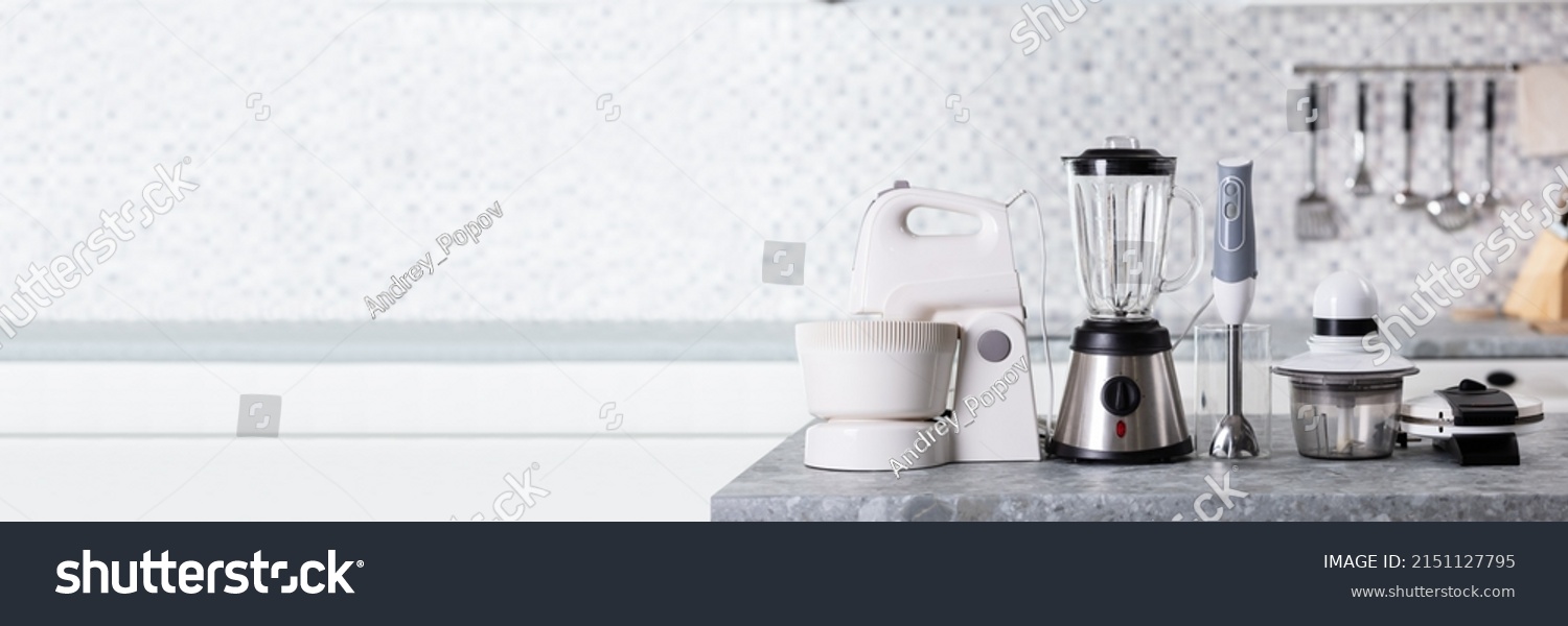 Various Type Of Kitchen Appliances On Worktop In Kitchen #2151127795