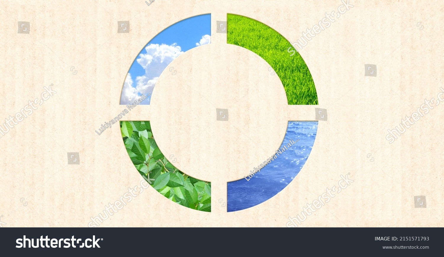 Nature resource and cardboard texture. Horizontal banner with eco paper texture and grass, sky, water. Ecology and zero waste concept. Global ecological resource. Copy space for text. Mock up template #2151571793