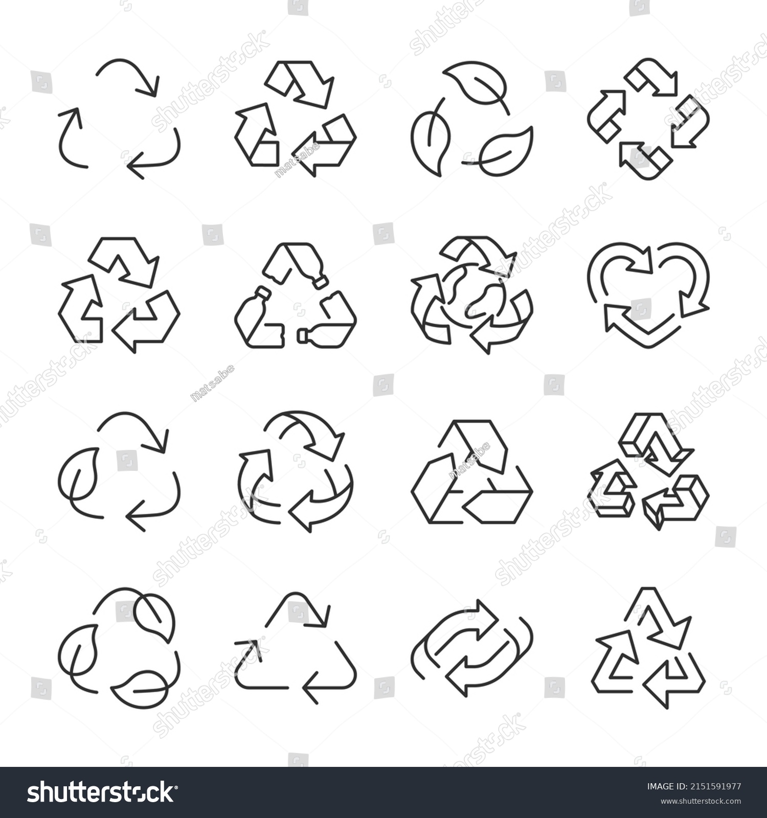 Recycle icons set. Sign of recyclable and biodegradable material, reuse, linear icon collection. Line with editable stroke #2151591977