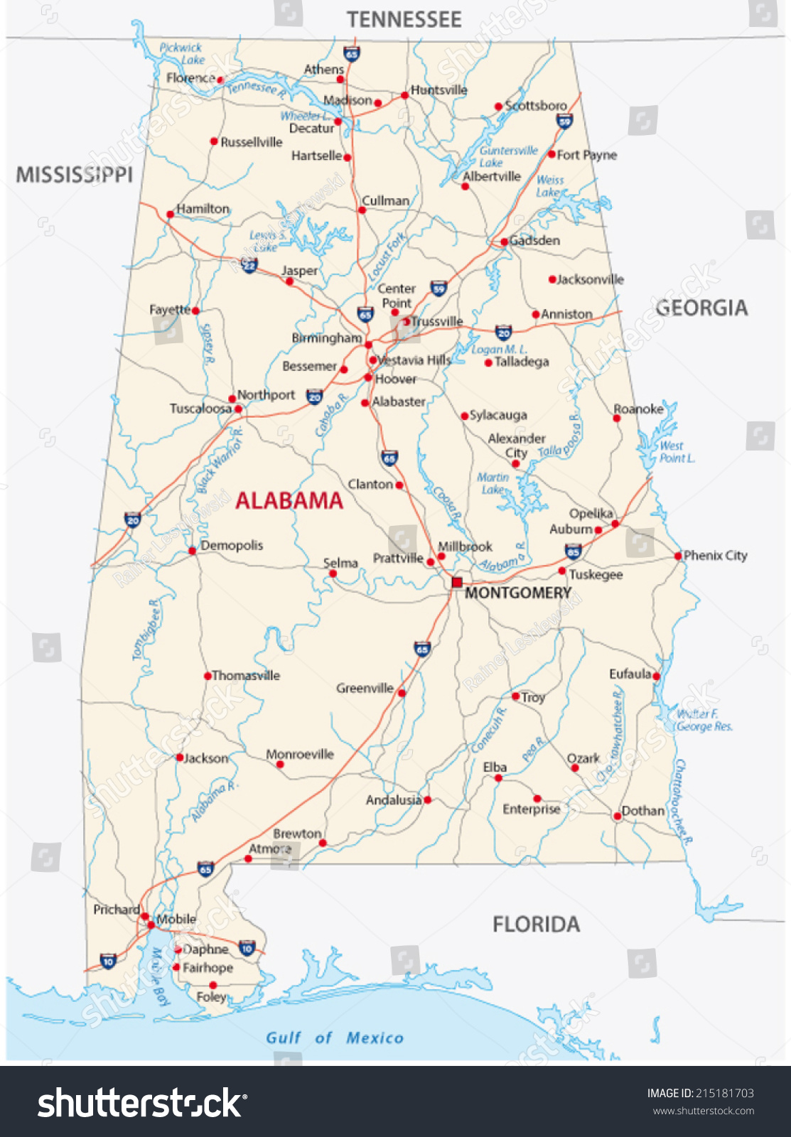 alabama road map - Royalty Free Stock Vector 215181703 - Avopix.com