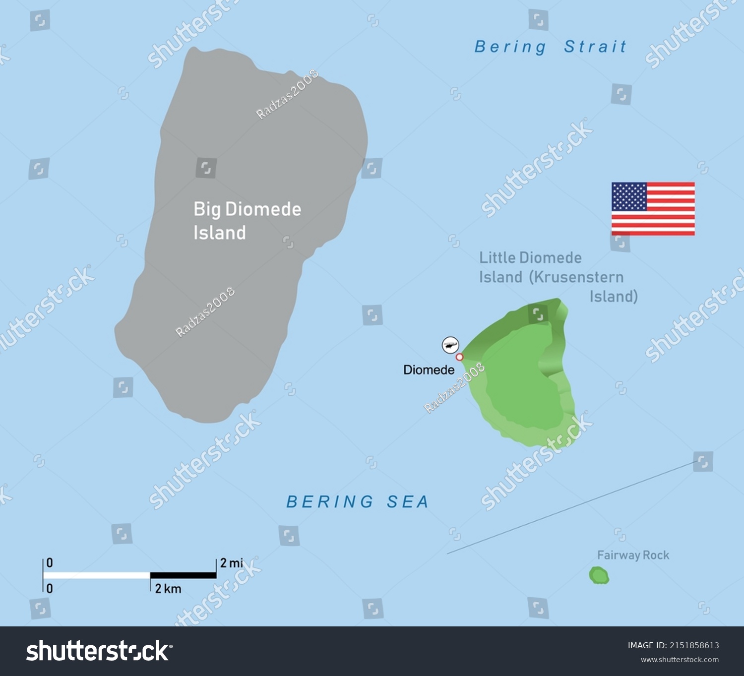 Vector Illustration Diomede Islands Map Royalty Free Stock Vector Avopix 2151858613