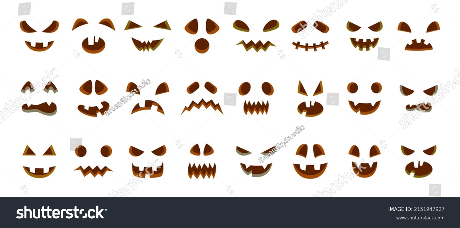 Halloween Spooky Pumpkin Faces Collection Ghost Royalty Free Stock Vector 2151947927 1108