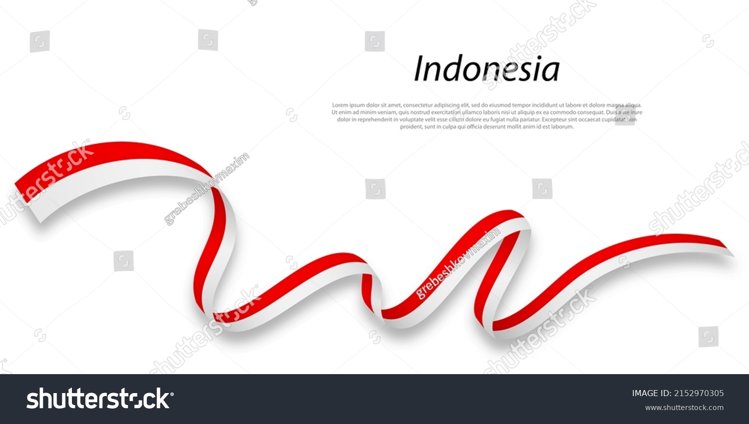 Waving ribbon or banner with flag of Indonesia. Template for independence day poster design #2152970305