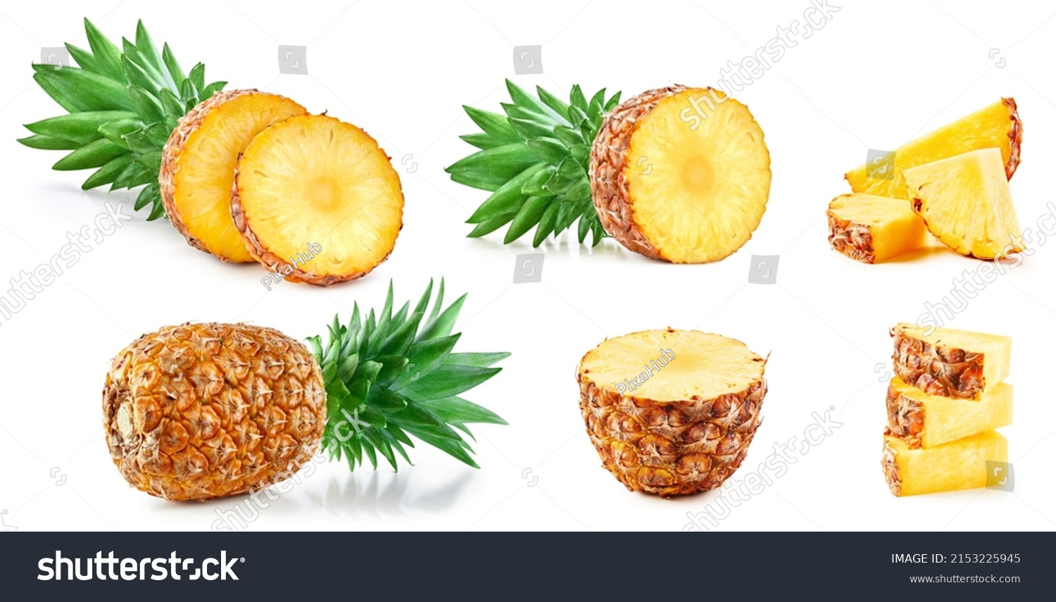 Pineapple fruit. Collection organic pineapple isolated on white background. Pineapple with clipping path #2153225945