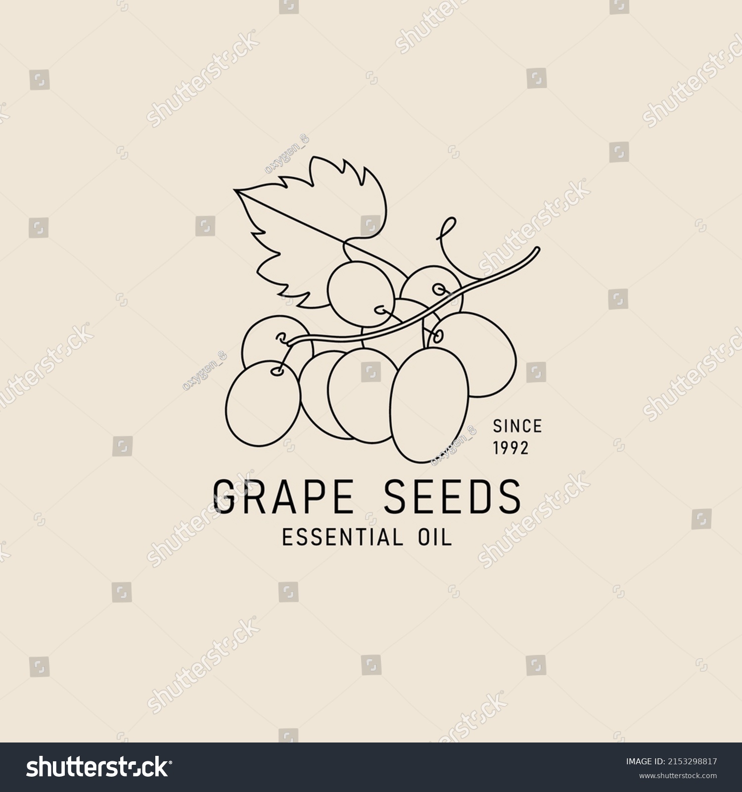 Vector packaging design element and icon in linear style - grape seeds oil - healthy vegan food. Logo sign #2153298817