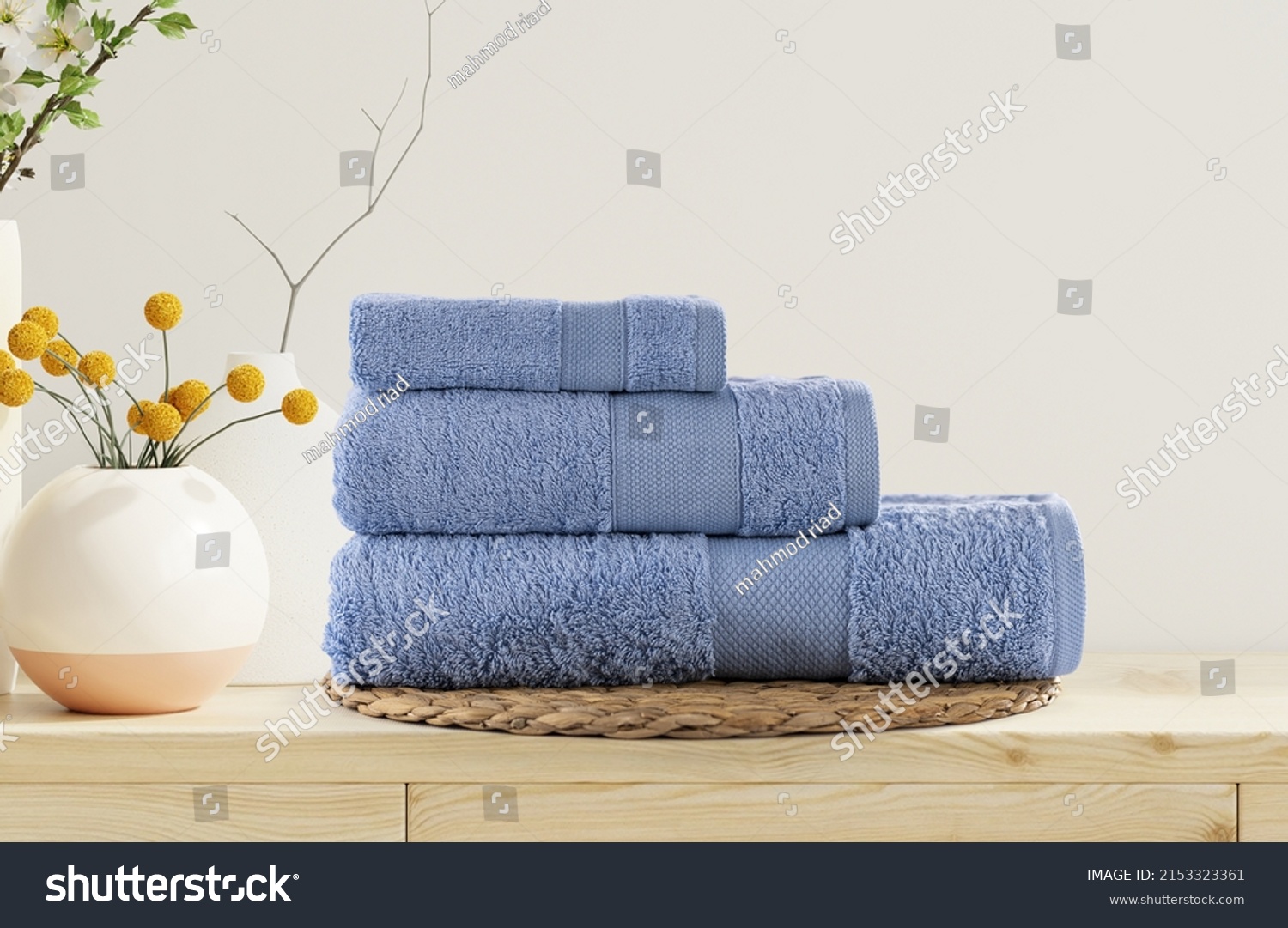 3 Piece Plush Bath Towels Set Isolated. Close-Up Shot Woven Terrycloth. Brand New Hotel  Spa Cotton Soft Beautiful Design Kitchen Towels. three Piece 100 Cotton Ultra Absorbent Terry Hand Towel
  #2153323361