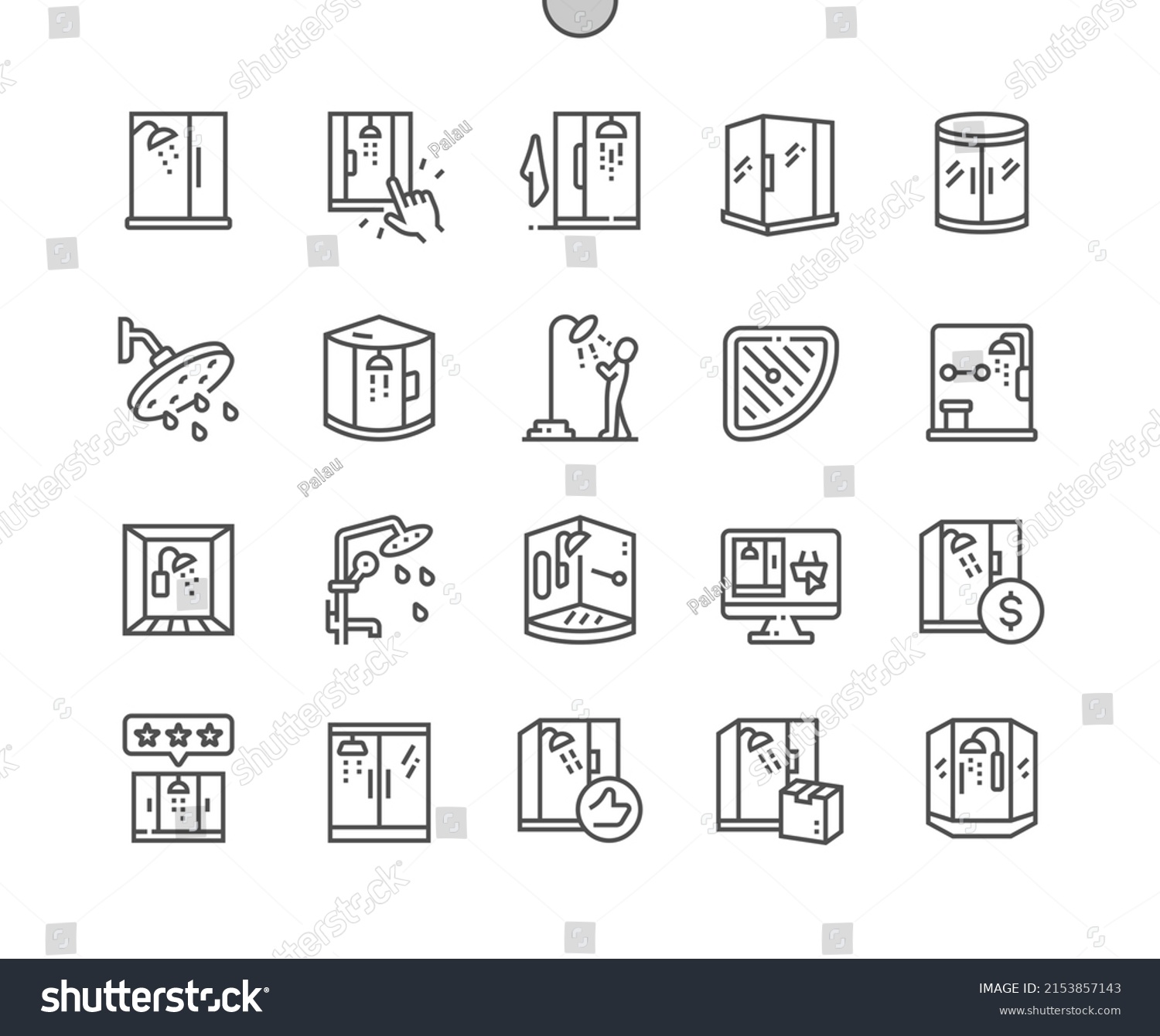 Shower stall. Bathroom. Best shower cabin. Pixel Perfect Vector Thin Line Icons. Simple Minimal Pictogram #2153857143