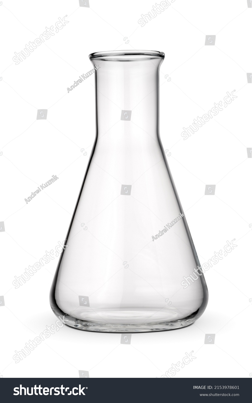Empty 250 ml Erlenmeyer chemical flask isolated on white background. #2153978601