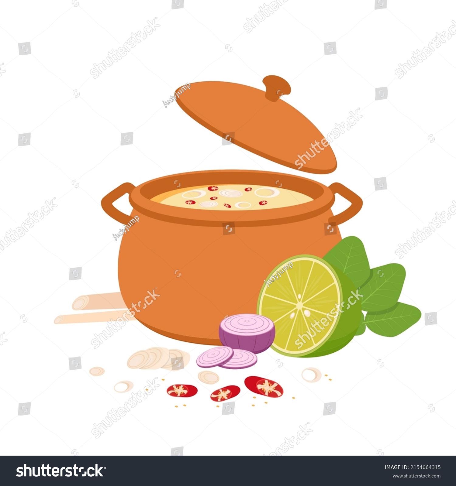 Tom yum in Earthen pot. Red tom yum soup vector - Royalty Free Stock ...