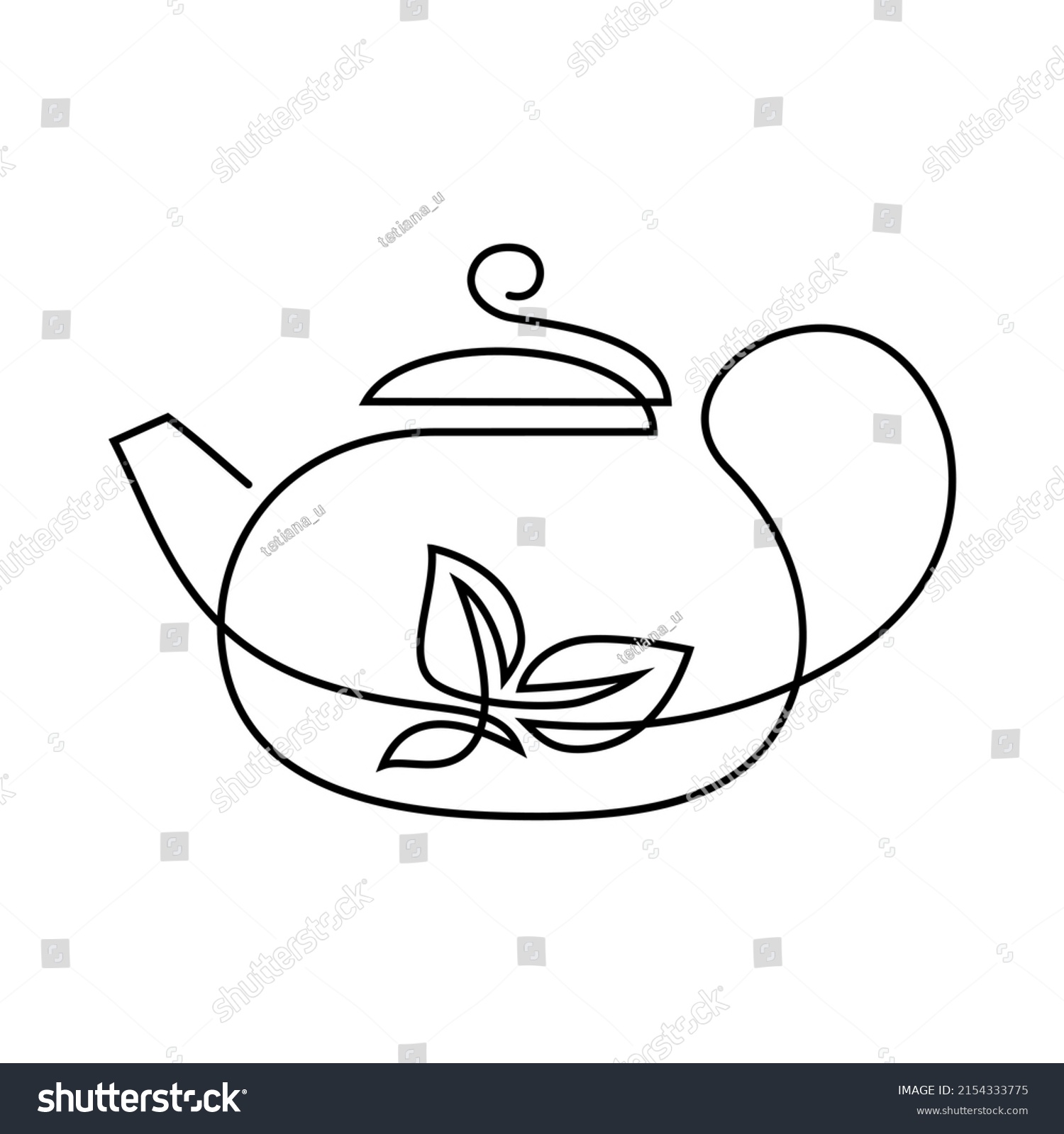 Teapot in continuous line art drawing style. Herbal tea black linear design isolated on white background. Vector illustration #2154333775