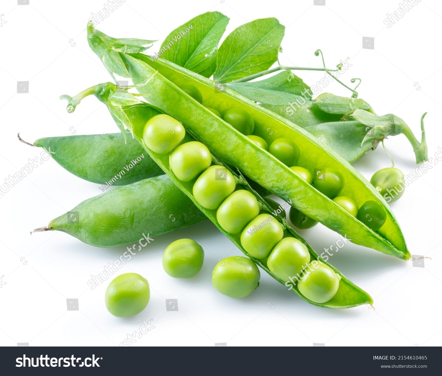 Perfect green peas in pod isolated on white background. #2154610465