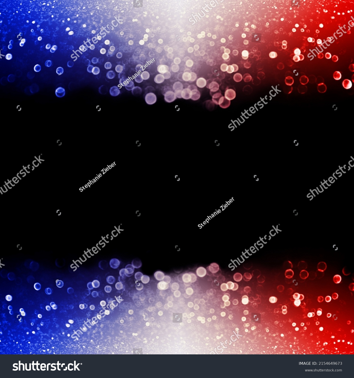 Abstract patriotic red white and blue glitter sparkle confetti black background for party invite, July 4th 14 firework, memorial flag pattern, USA fourth 4 sale, election president vote or labor day #2154649673