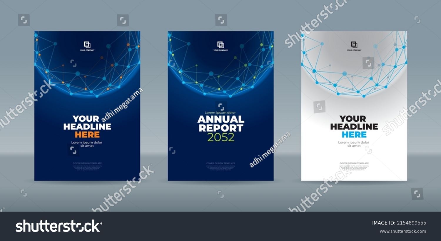 Abstract trianggle and dot connected with line polygon globe with dark blue backgound A4 size book cover template for annual report, background, banner, book, brochure, business, catalog #2154899555