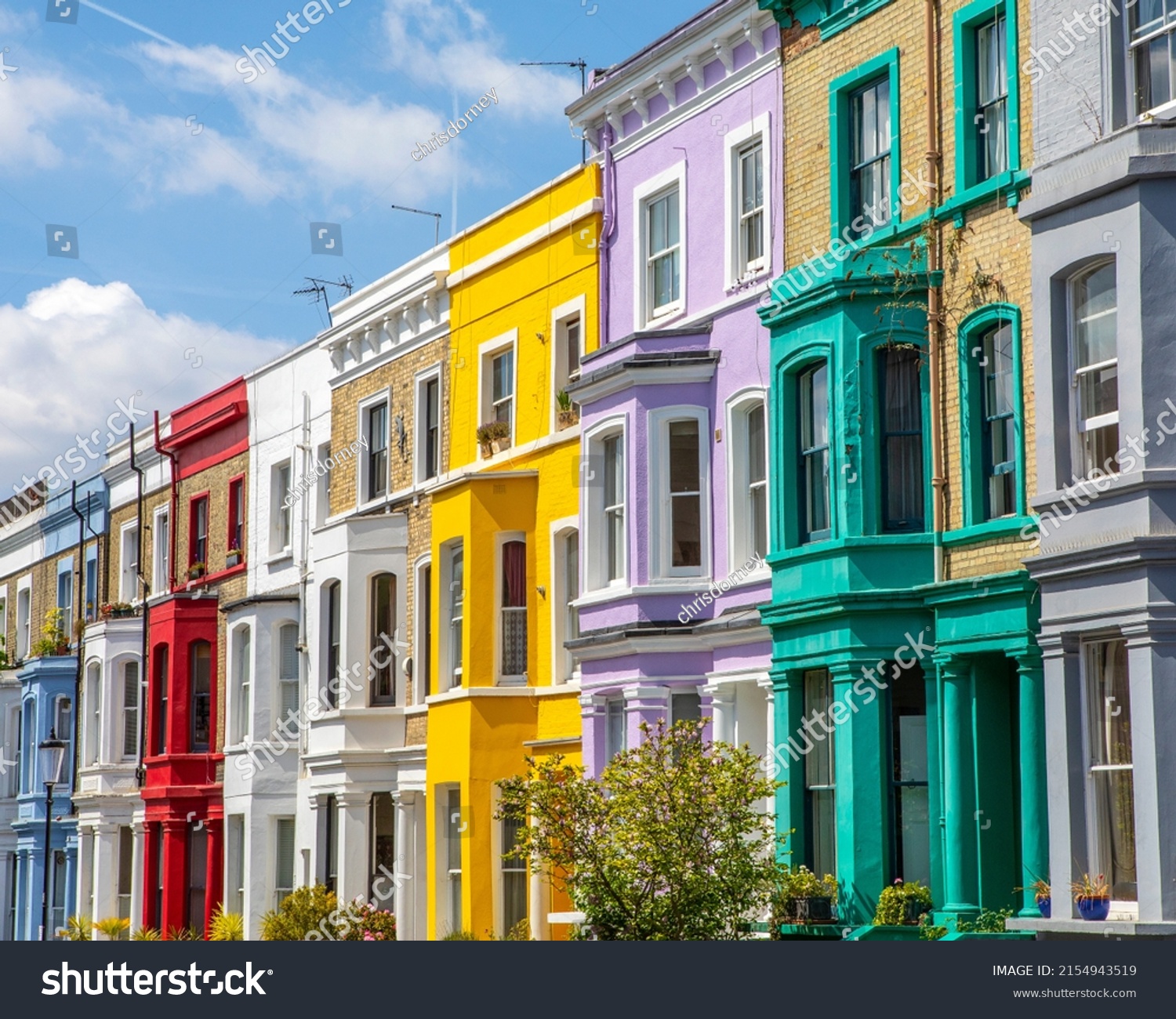 Beautiful facades of different colours in the Notting Hill area of London, UK. #2154943519