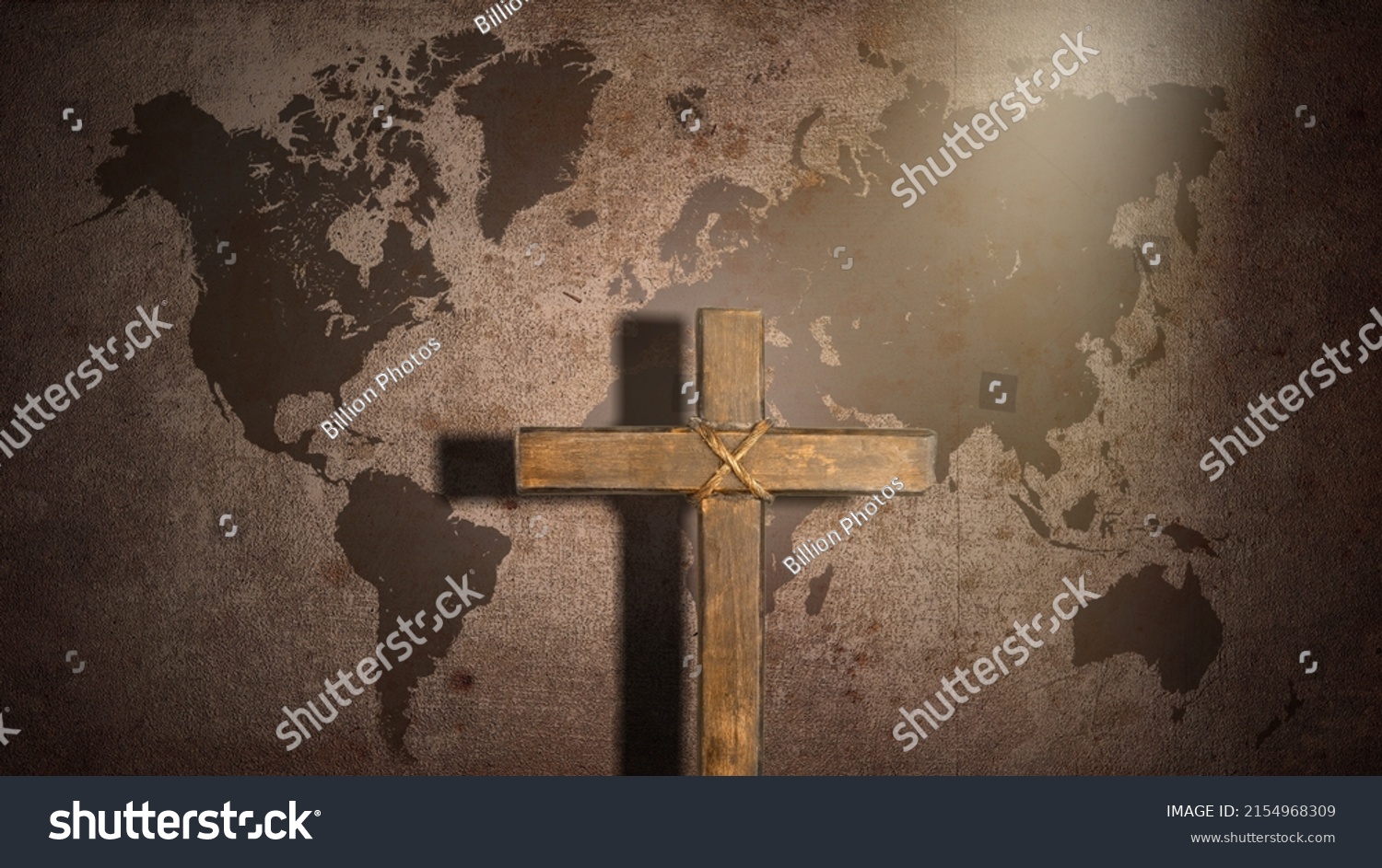 The Holy Cross and the World Gospel on world background. #2154968309