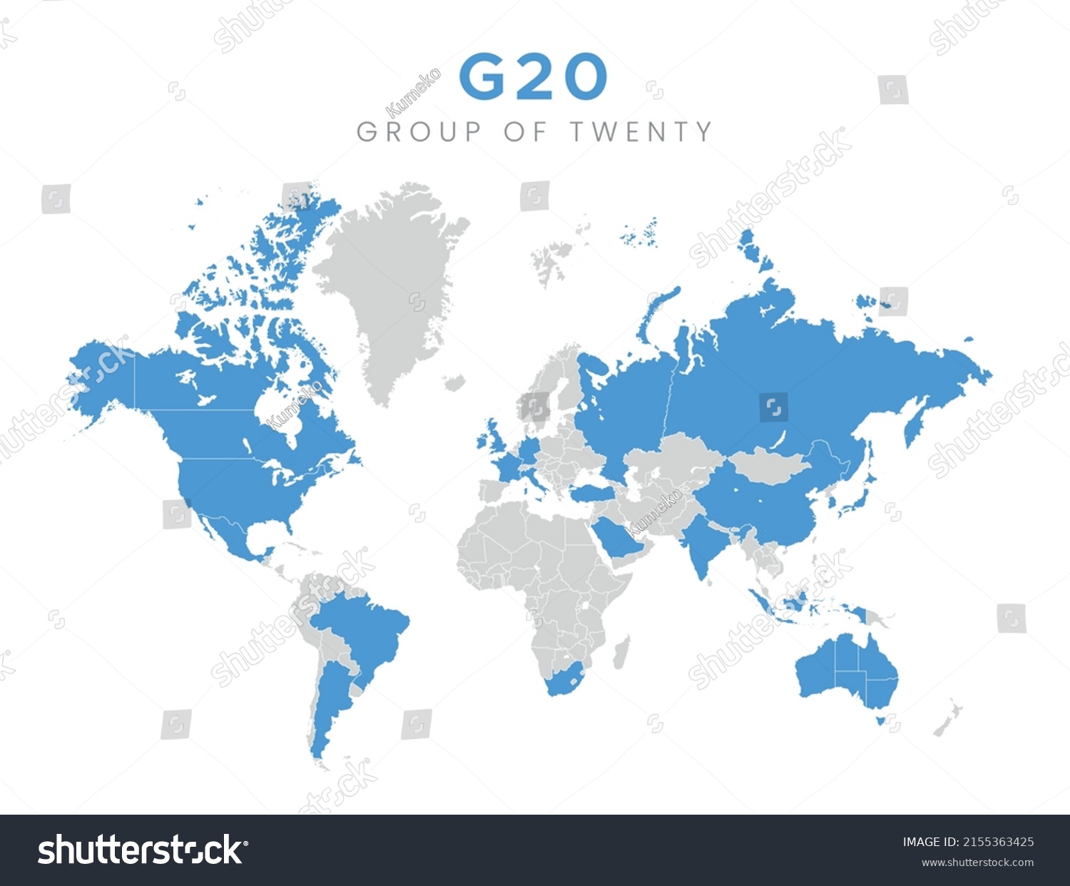 Group of twenty countries on world map. G20 - Royalty Free Stock Vector ...