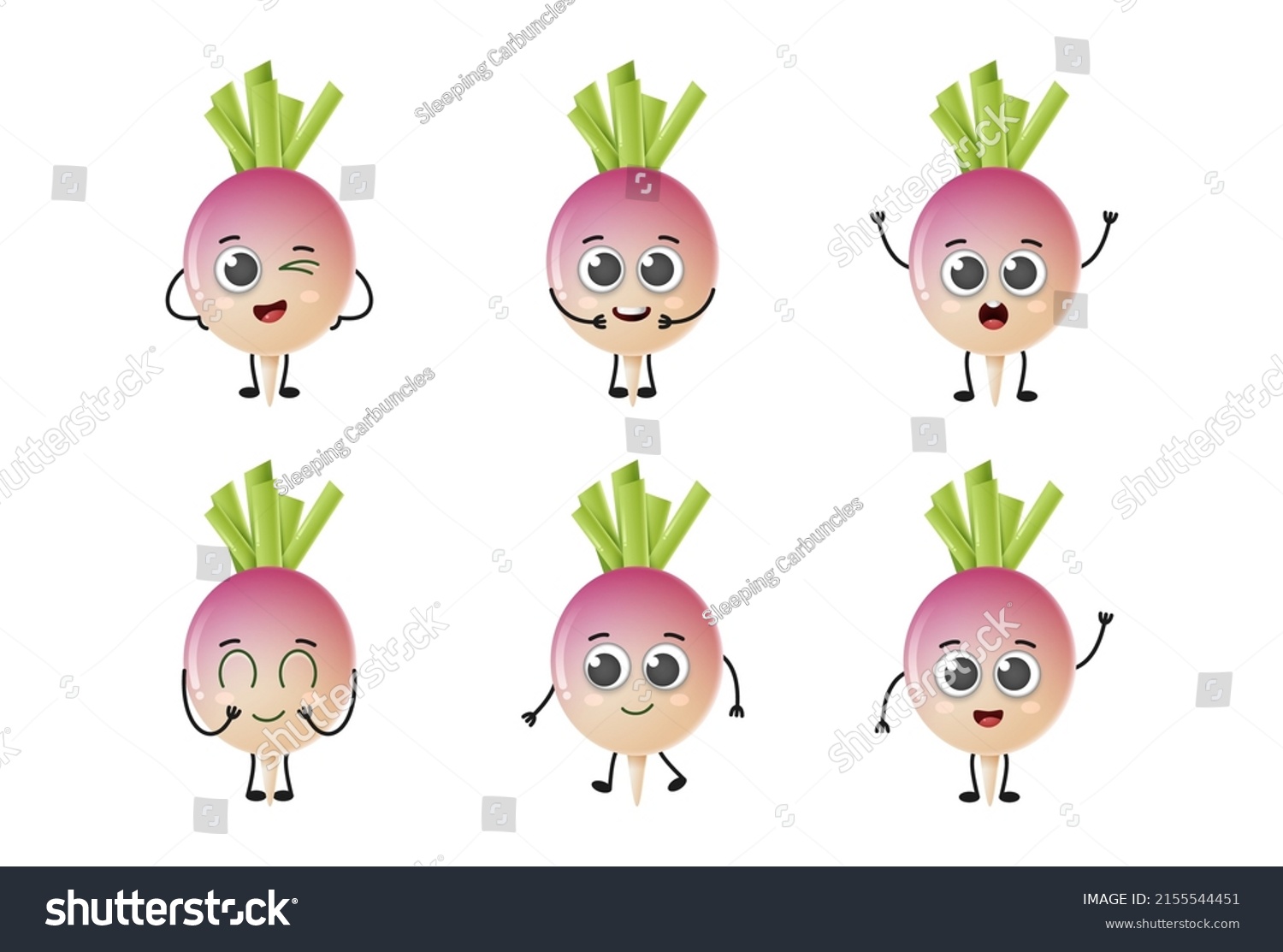 Set of cute cartoon turnip vegetables vector character set isolated on white background #2155544451