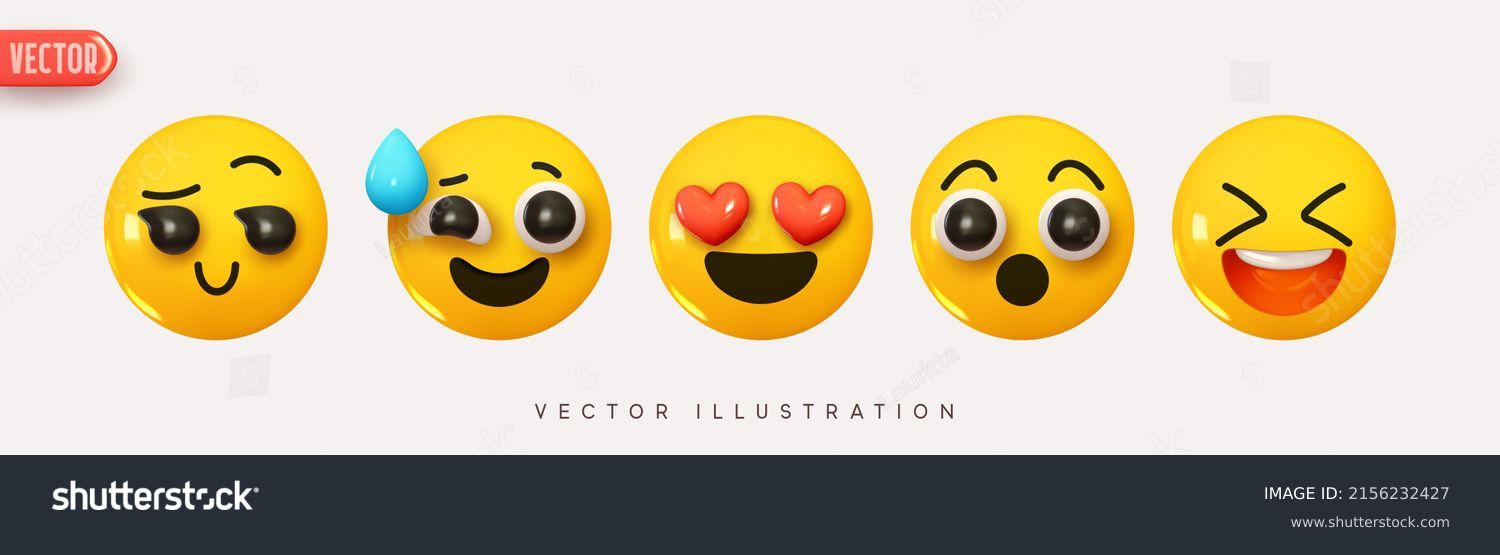 Set Icon Smile Emoji. Realistic Yellow Glossy 3d Emotions face surprised, image romantic, loud laughter, nervous experience and calm. Pack 30. Vector illustration #2156232427