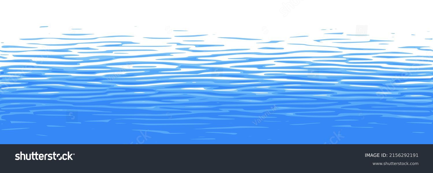 Ripples and water waves, sea surface. Vector natural background, seamless border. #2156292191