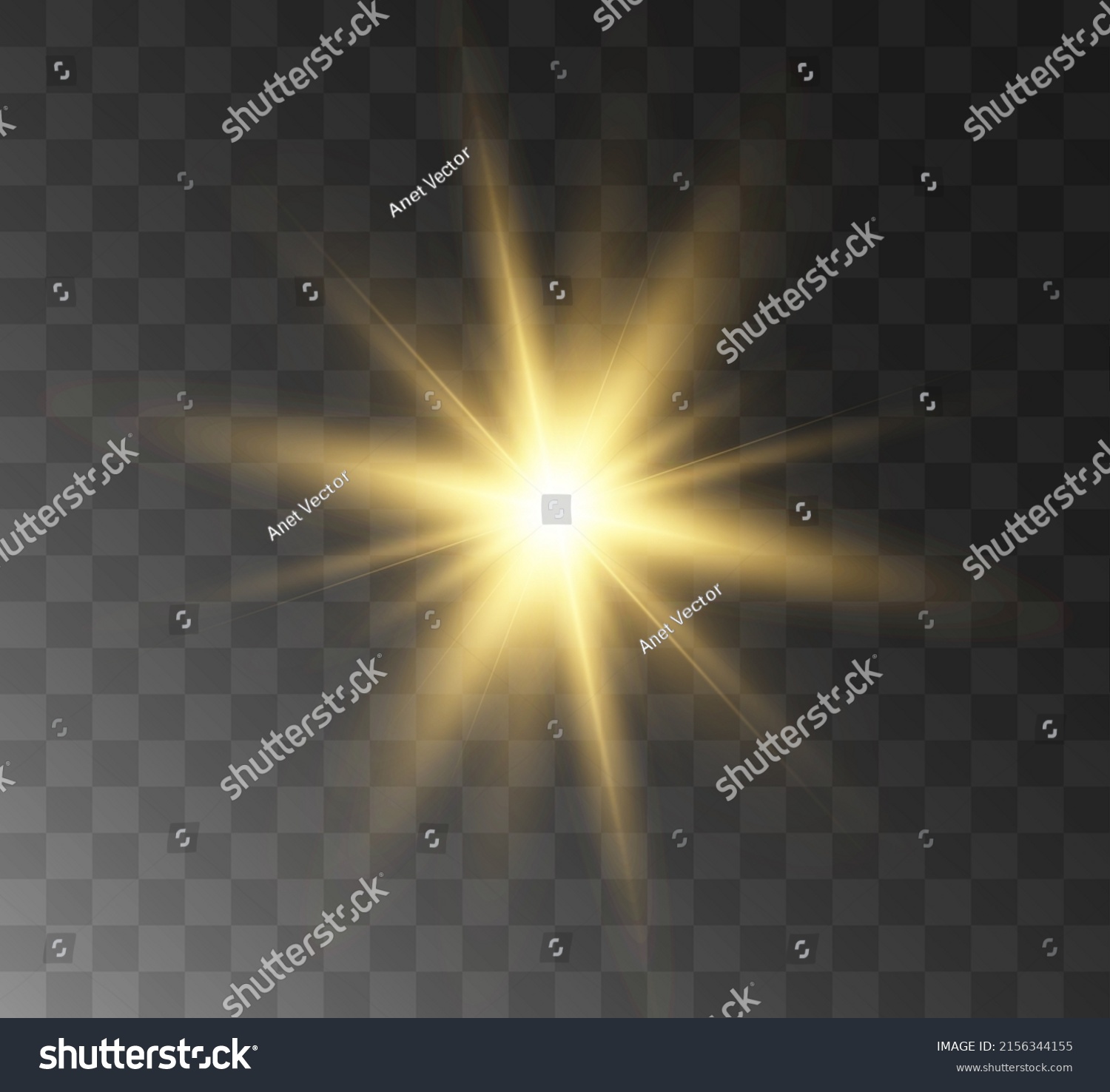 Light flare effect isolated on checkered  background. Lens flare, sparkles, bokeh, shining star with rays concept. Abstract luminous explosion #2156344155