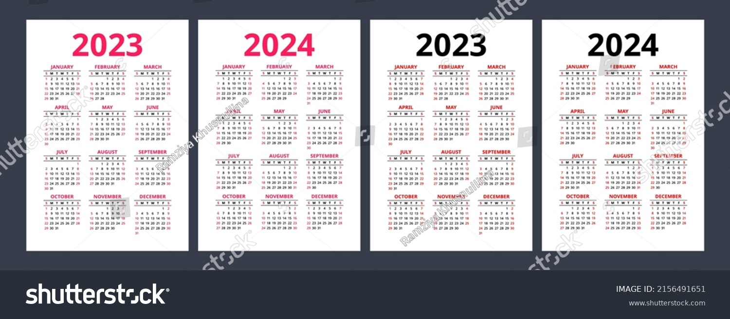 Calendar 2023 and 2024. Color vector pocket - Royalty Free Stock Vector ...