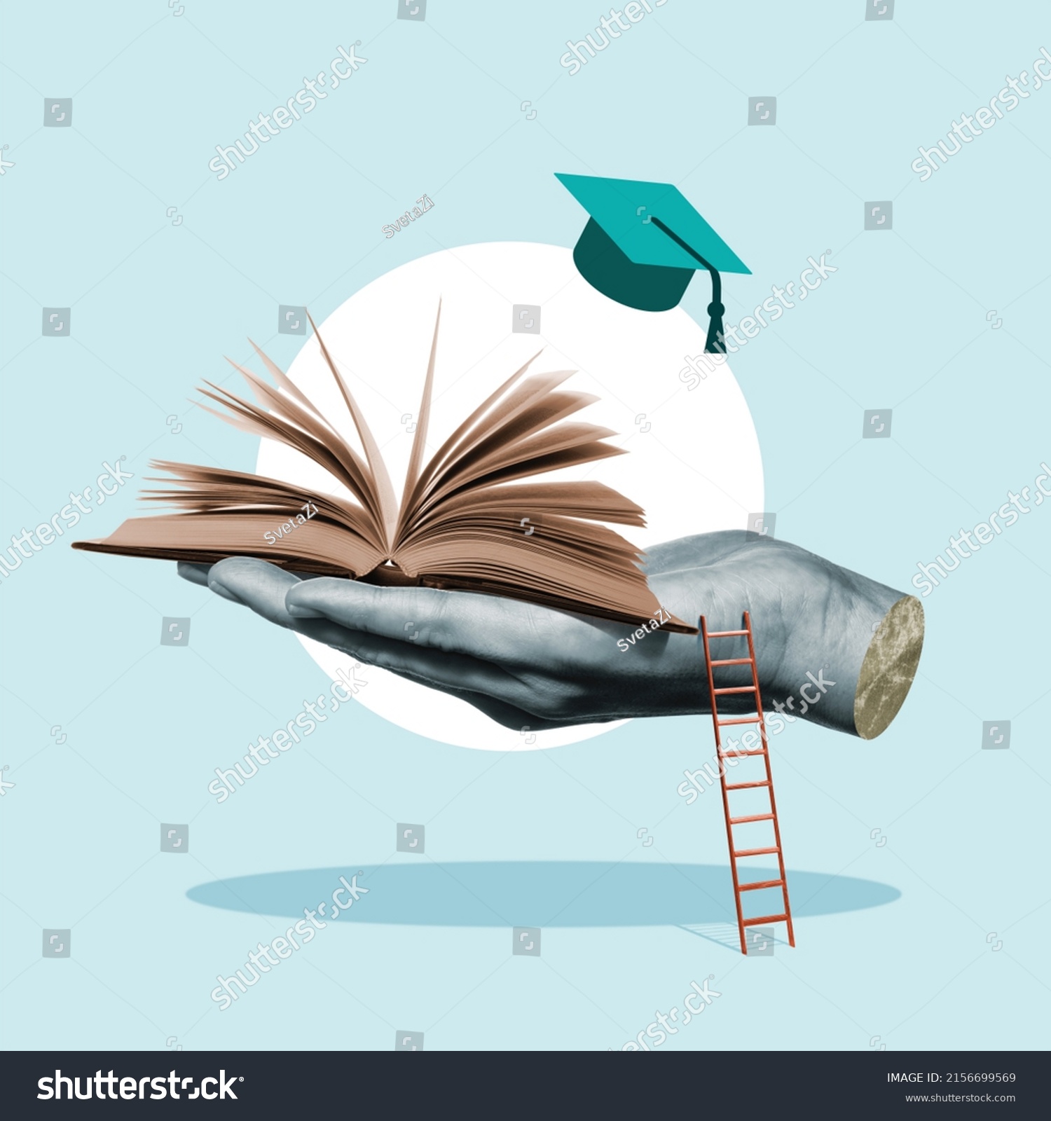 Open book on the palm. Education concept. #2156699569