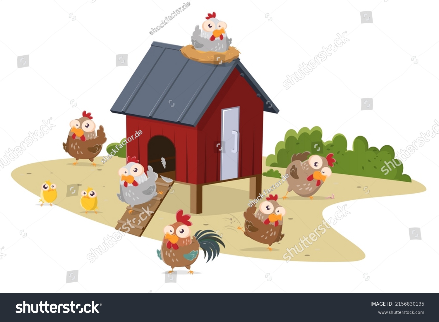 funny cartoon illustration of a henhouse #2156830135