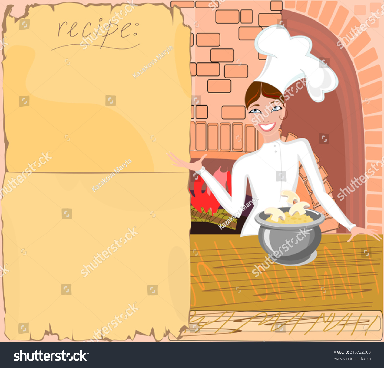 Background with chef and recipe - Royalty Free Stock Vector 215722000 ...