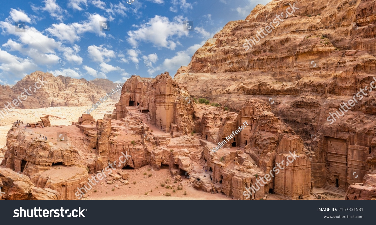 View to the ancient Nabataean Royal tombs and street of Facades, Petra, Jordan #2157331581