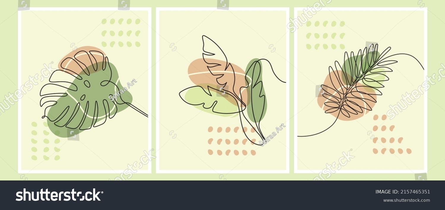 Printable aesthetic minimal leaves wall art in - Royalty Free Stock ...