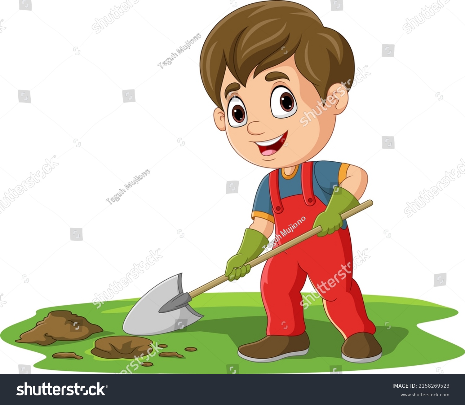 Cartoon little boy digging hole with shovel - Royalty Free Stock Vector ...