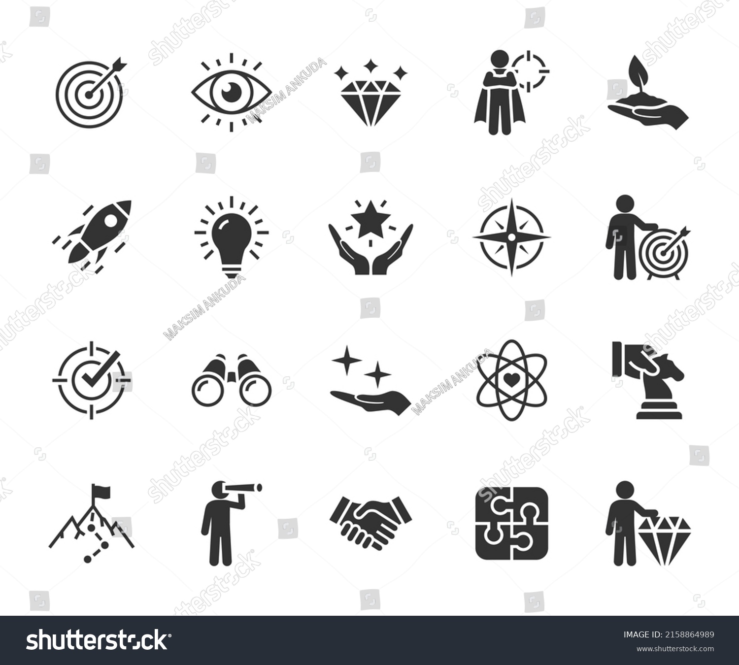 Vector set of mission, vision and values flat icons. Business concepts. Pixel perfect. #2158864989