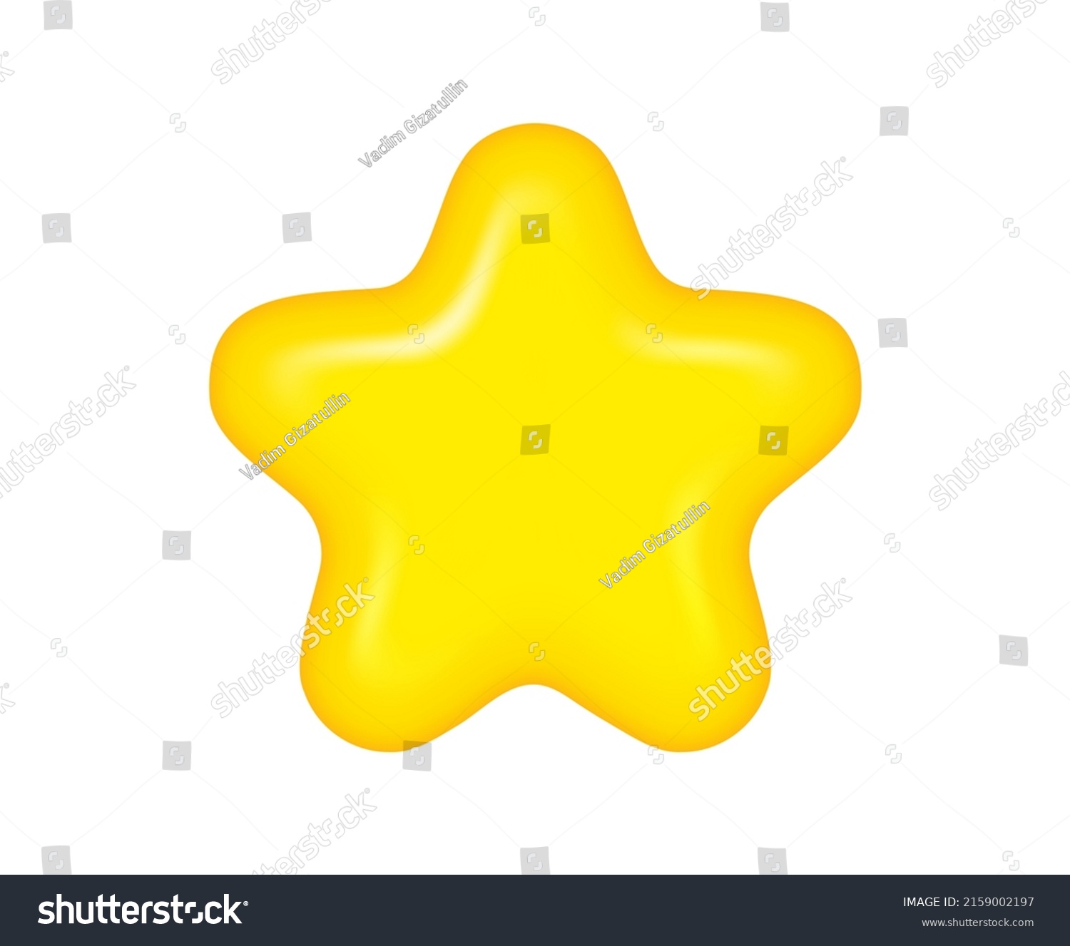 3D render of a volumetric yellow star in a cartoon and plastic style. Star icon for rating and rank. Isolated 3D vector Illustration #2159002197