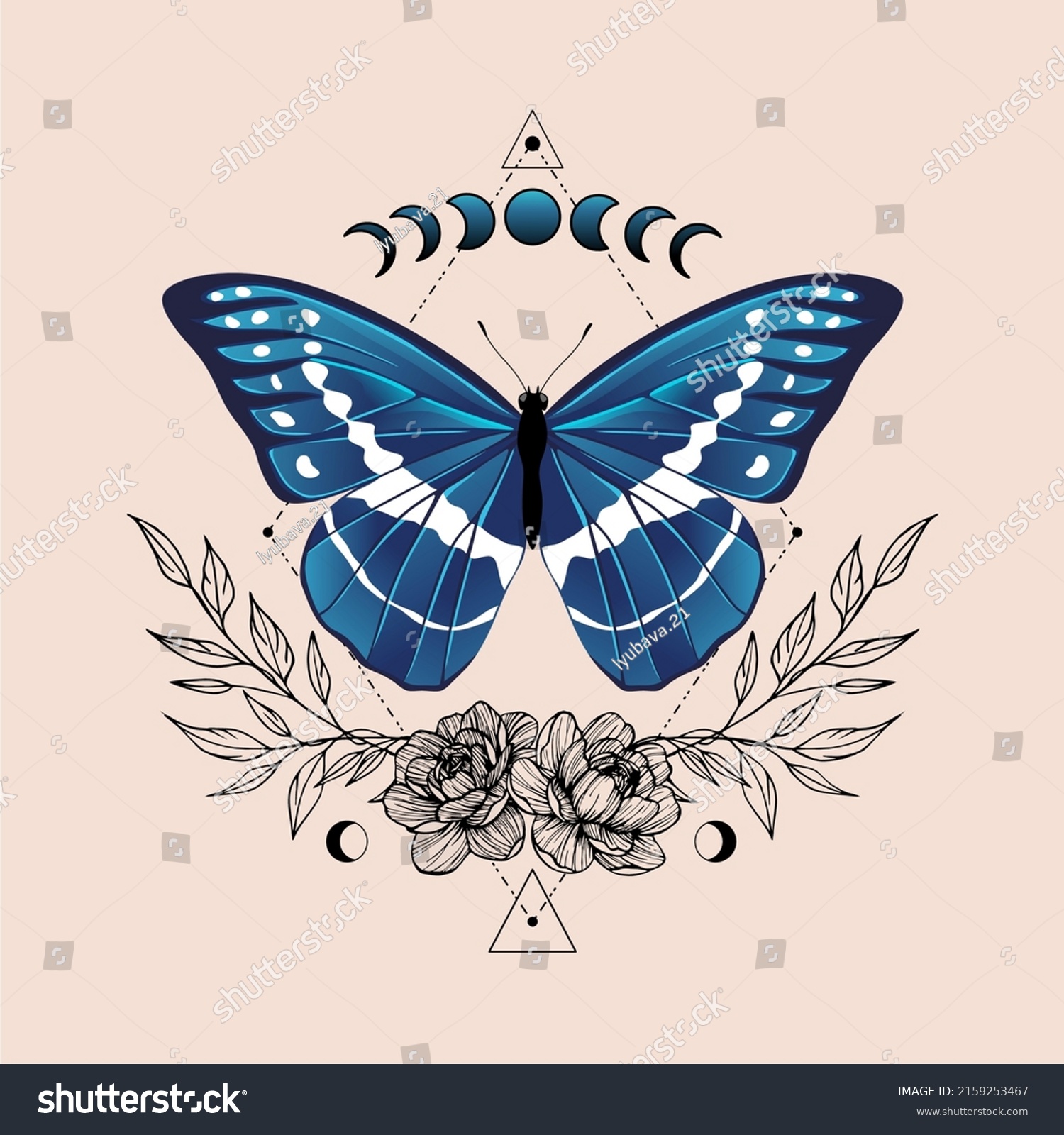 Vector Illustration With Butterfly And Moon - Royalty Free Stock Vector 